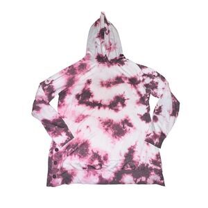 Torrid French Terry Button Side Tunic Hoodie Womens M 00 Burgundy Purple Tie Dye